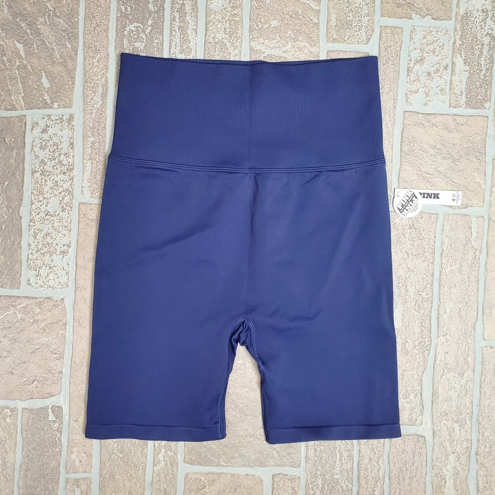 Pink Victoria's Secret Flip It Bike Shorts Navy Blue Seamless Foldover Medium